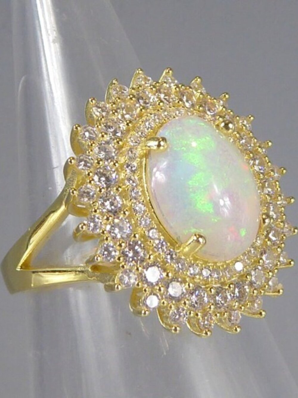 GOLD OVER STERLING AUSTRALIAN OPAL CLUSTER RING